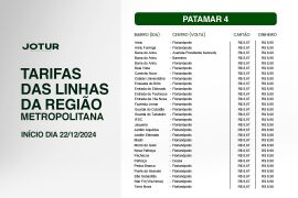 ATENÇÃO - Alteração das tarifas a partir do dia 22/12/2024 - Linhas da Região Metropolitana