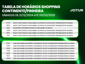 Tabela de Horários Shopping Continente/Pinheira Sábados