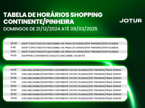 Tabela de Horários Shopping Continente/Pinheira Domingos