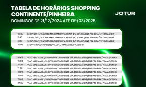 Tabela de Horários Shopping Continente/Pinheira Domingos