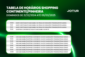 Tabela de Horários Shopping Continente/Pinheira Domingos